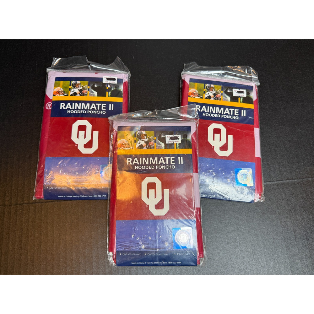 University of Oklahoma Sooners Rainmate II Hooded Ponchos Lot of 3 NEW